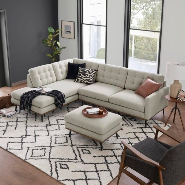 Isaac Bumper Chaise Sectional Sofa with Ottoman