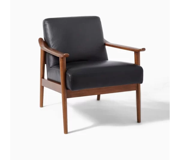 Midcentury Show Wood Leather Premium Chair - Image 3