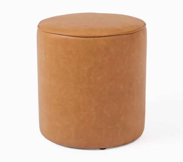 Round Isla Leather Ottoman - Image 2