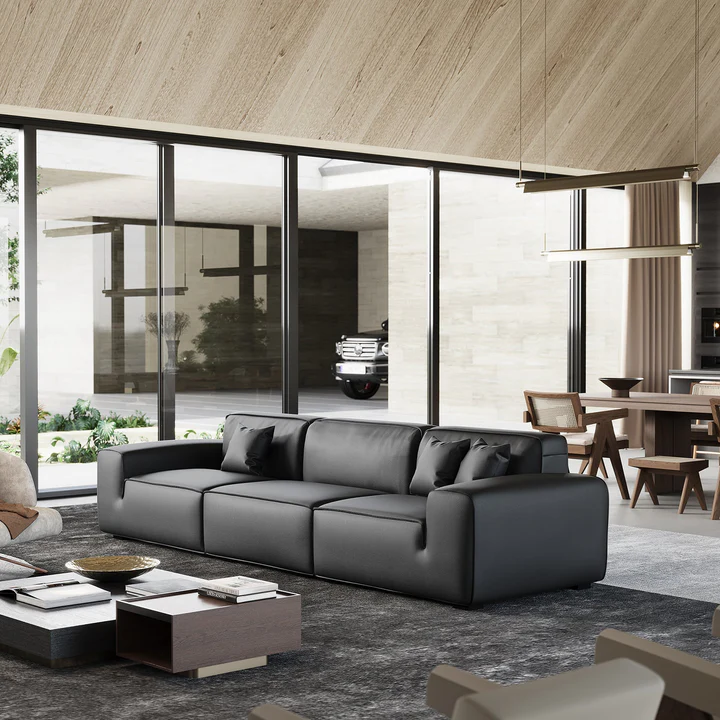 Premium Black Leather Sofa Modern Elegance Redefined - Image 3