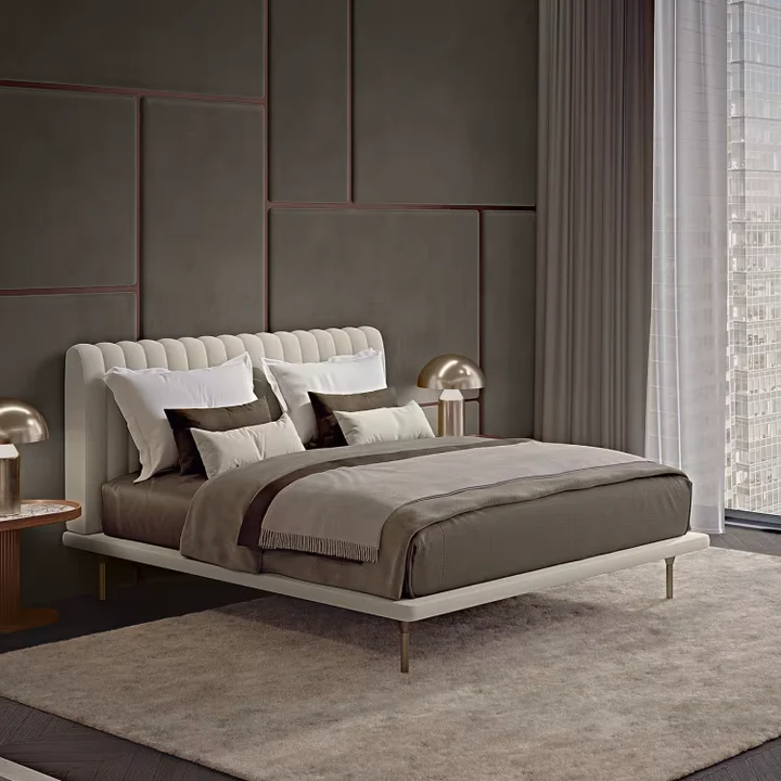 Opale small channeled beige double bed - Image 2