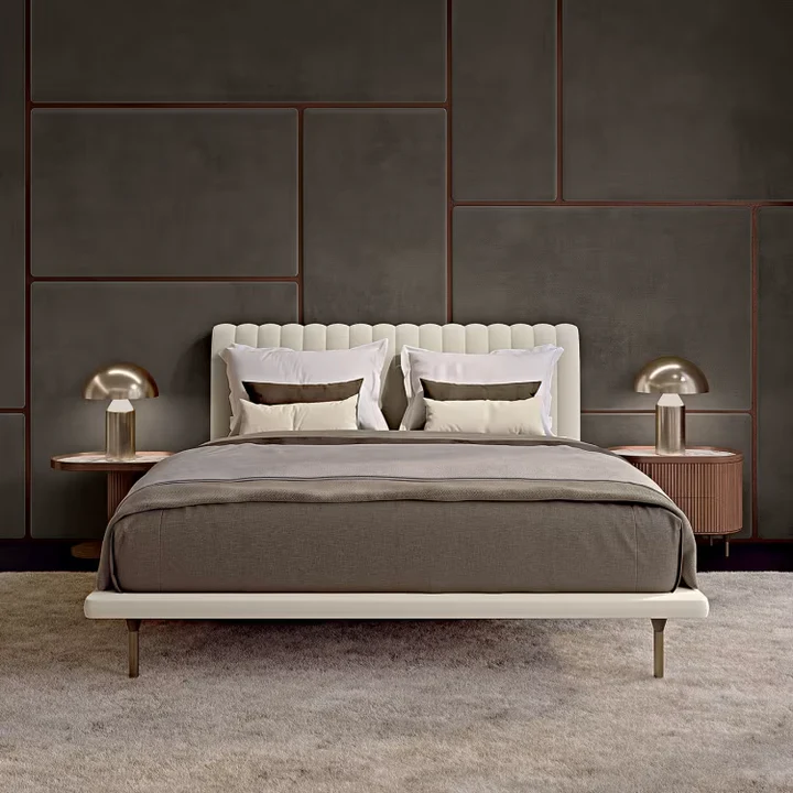 Opale small channeled beige double bed - Image 3