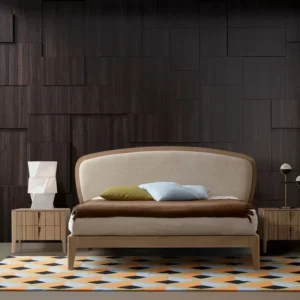 Alternative view of Battlo bed in canaletto walnut wood with linen upholstery