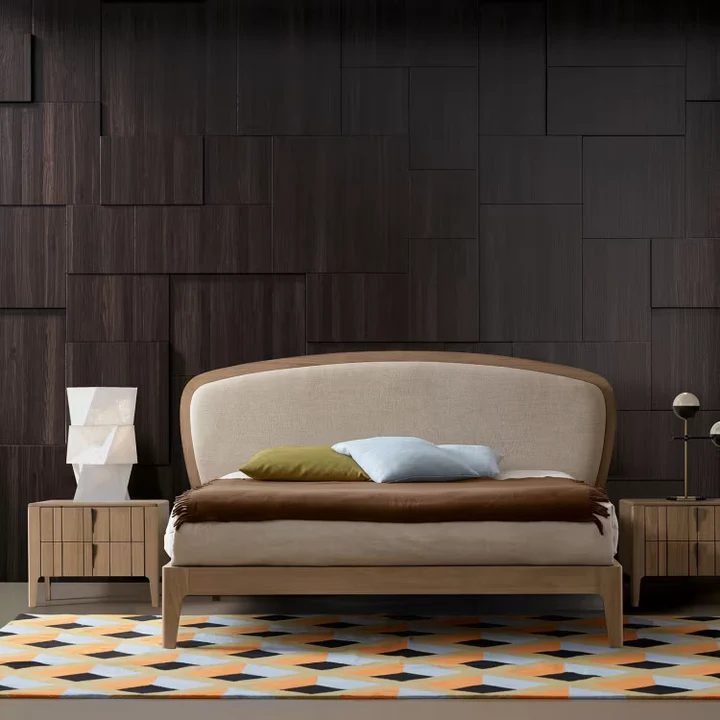 Battlo bed in canaletto walnut wood with linen upholstery - Image 2