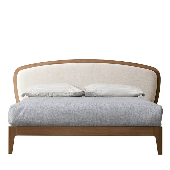 Battlo bed in canaletto walnut wood with linen upholstery