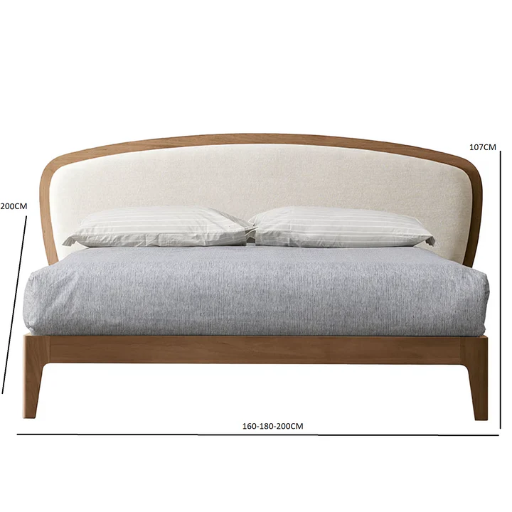 Battlo bed in canaletto walnut wood with linen upholstery - Image 4